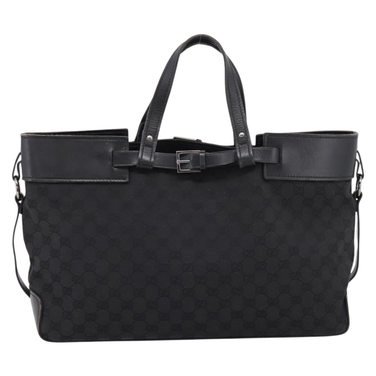 GUCCI GG Canvas Hand Bag Leather Black Silver 106251 Auth BA15859
