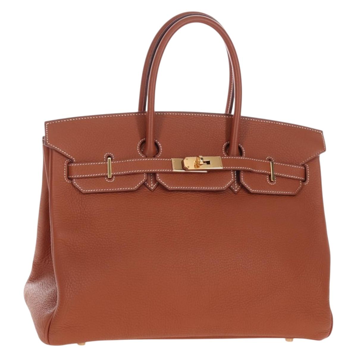 HERMES Birkin 35 Hand Bag Taurillon Leather Brown Gold Auth BA15860SM