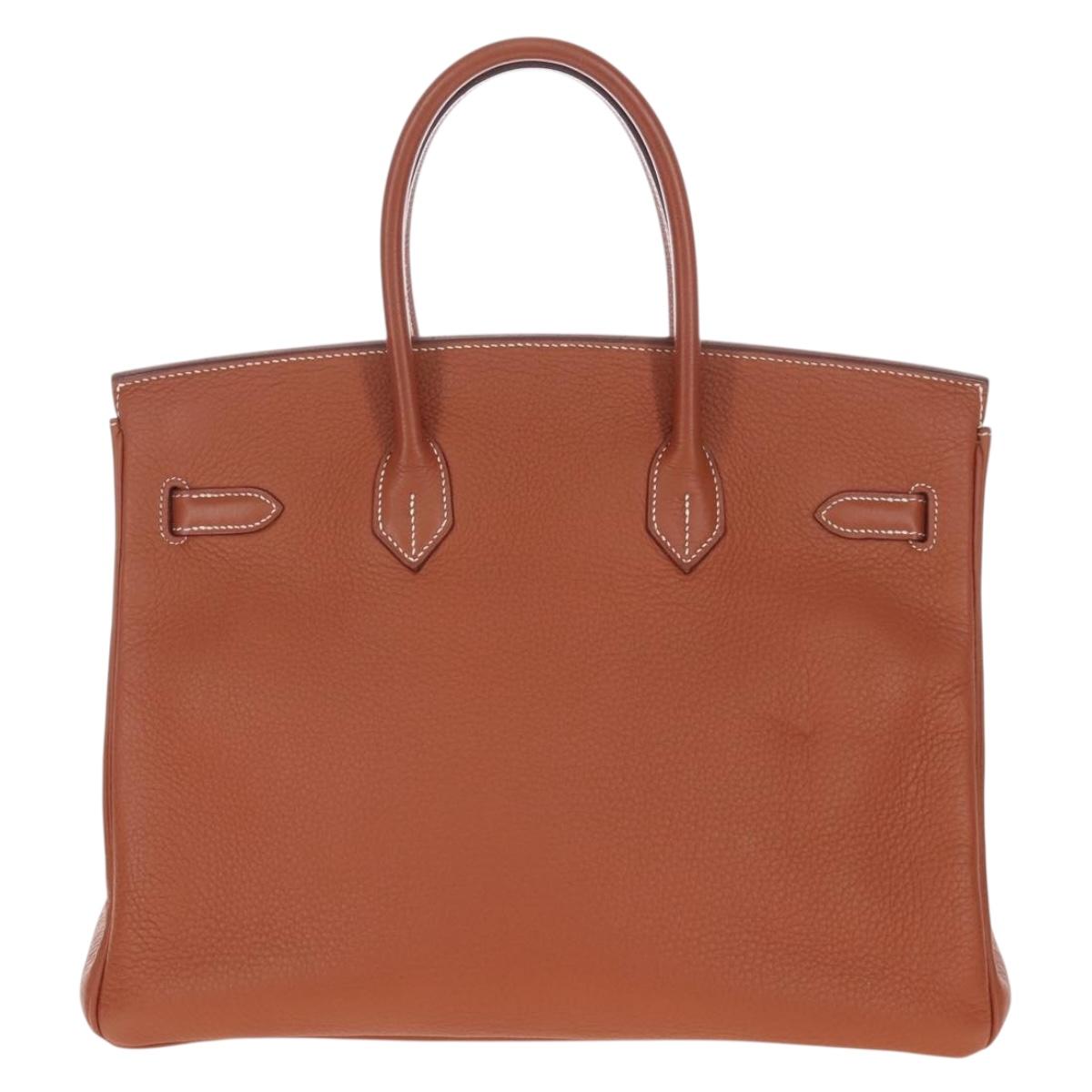 HERMES Birkin 35 Hand Bag Taurillon Leather Brown Gold Auth BA15860SM