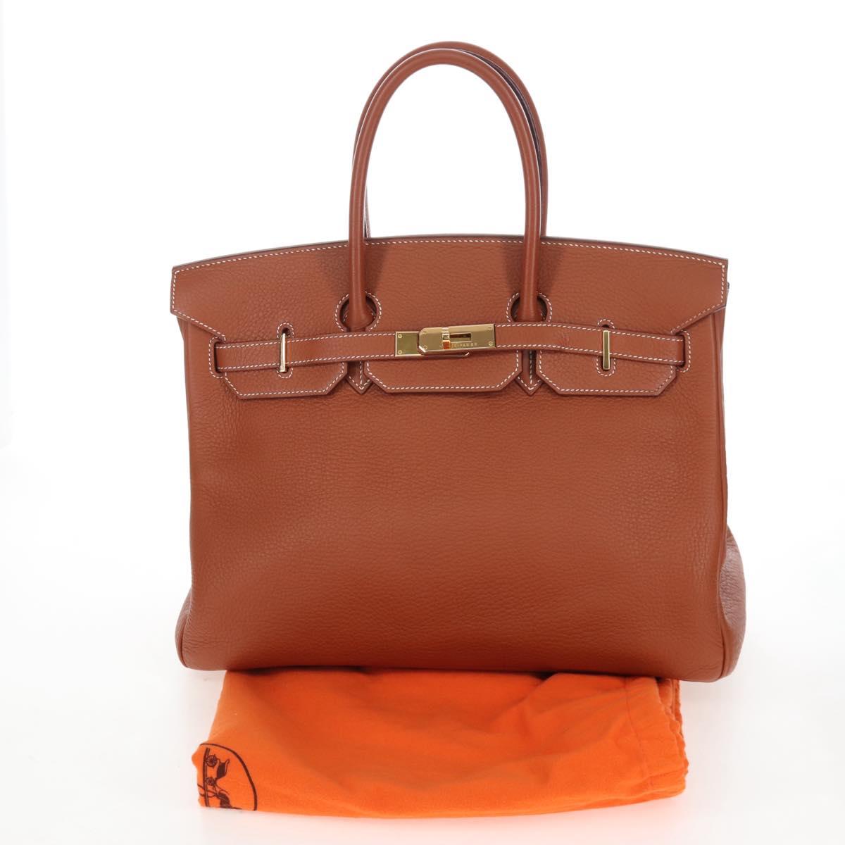 HERMES Birkin 35 Hand Bag Taurillon Leather Brown Gold Auth BA15860SM