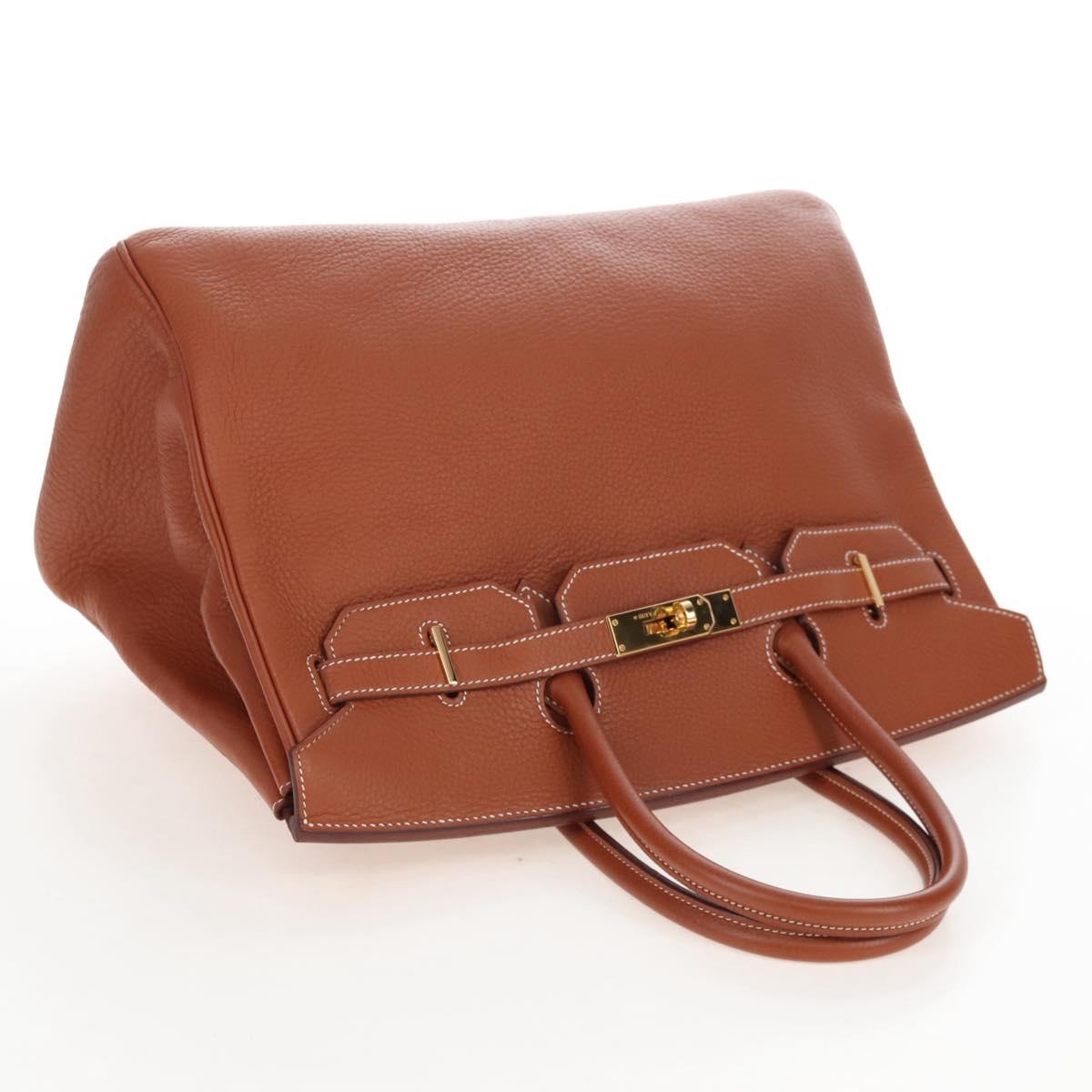 HERMES Birkin 35 Hand Bag Taurillon Leather Brown Gold Auth BA15860SM