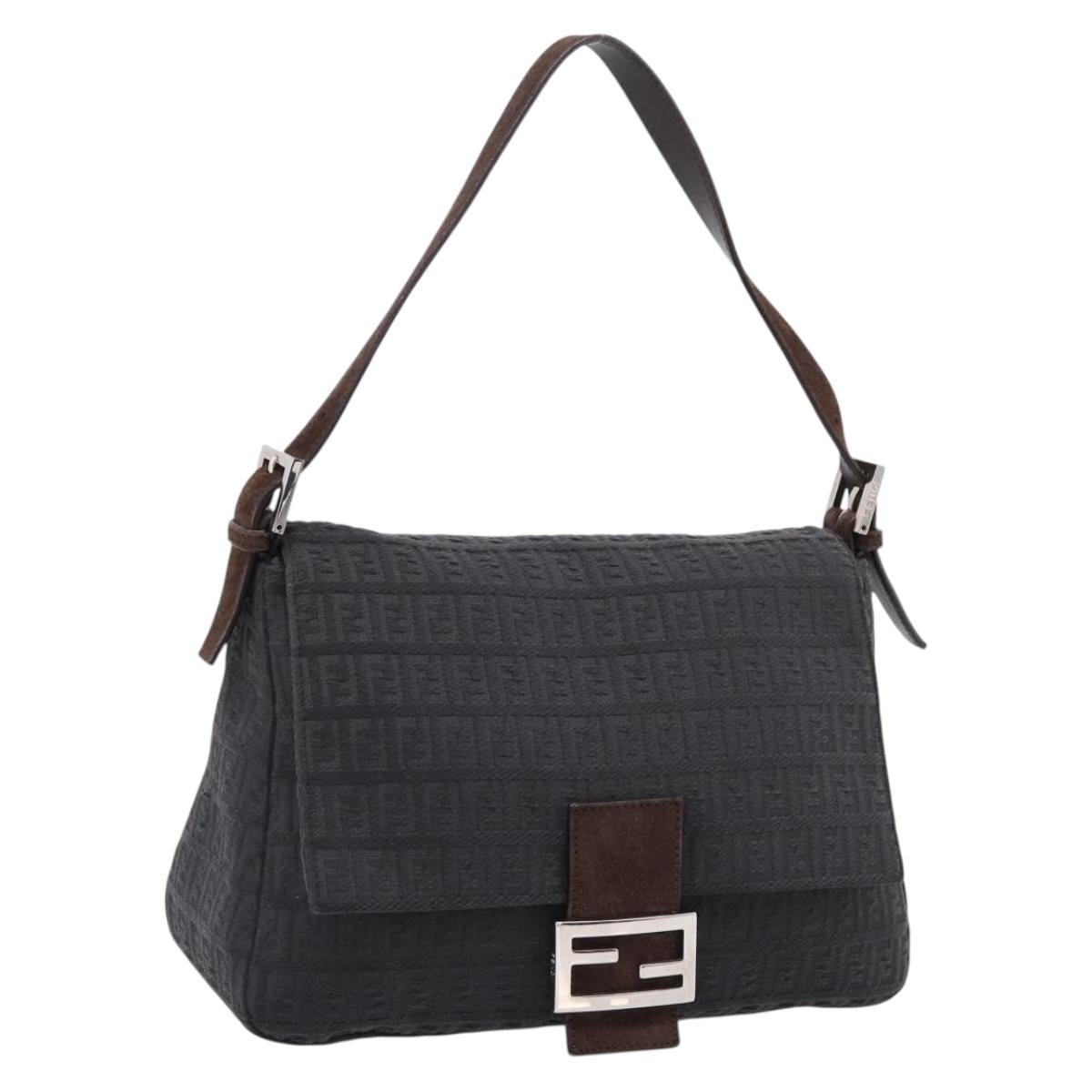 FENDI Zucchino Canvas Mamma Baguette Shoulder Bag Gray Silver Auth BA15868V