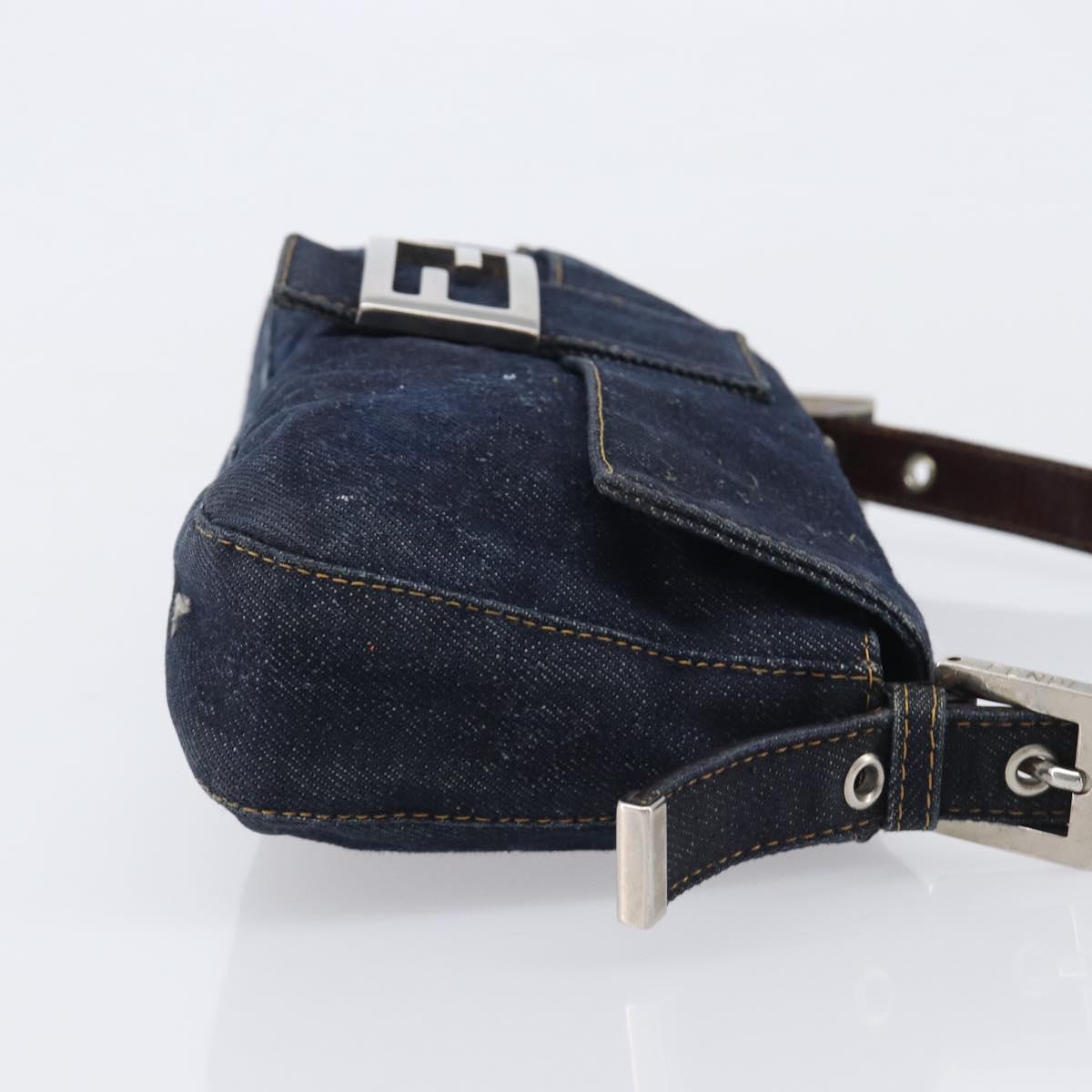 FENDI Mamma Baguette Shoulder Bag Denim Blue Silver Auth BA15869V