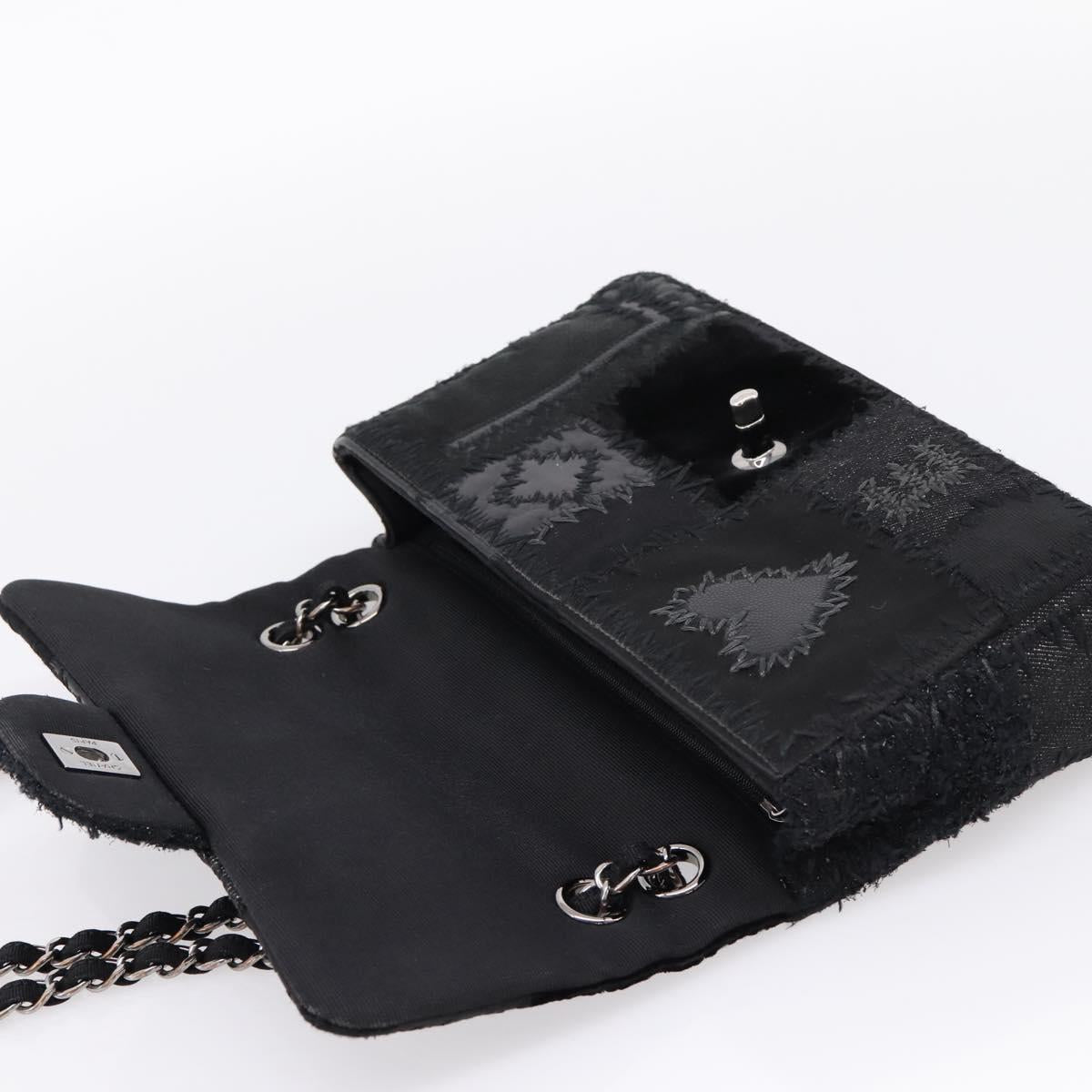 CHANEL Chain Shoulder Bag Denim Black Silver CC Auth BA15871SM