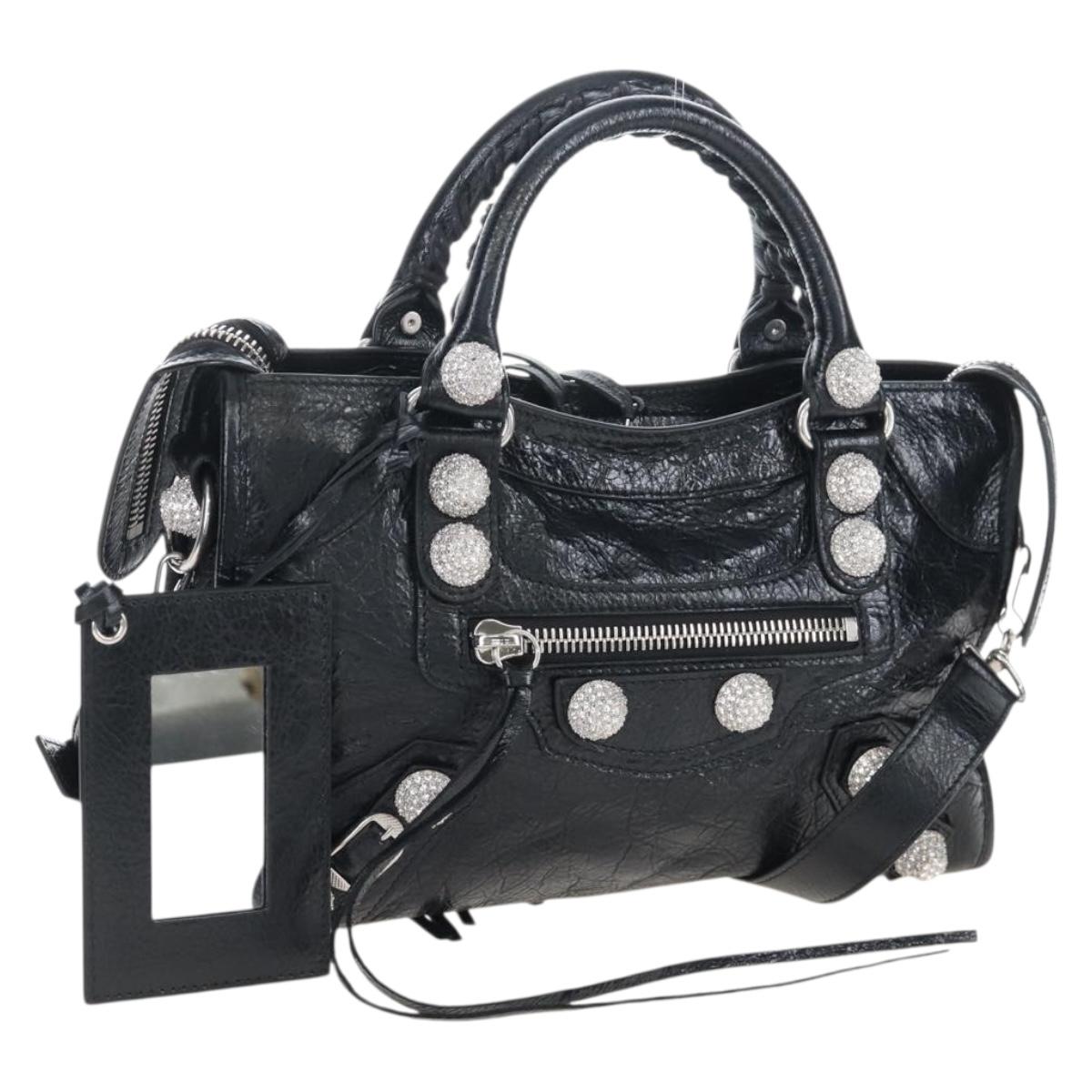 Balenciaga Le City Small Hand Bag Leather 2way Black 866029 Auth BA15875SAM
