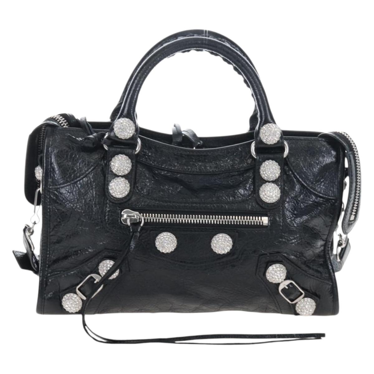 Balenciaga Le City Small Hand Bag Leather 2way Black 866029 Auth BA15875SAM