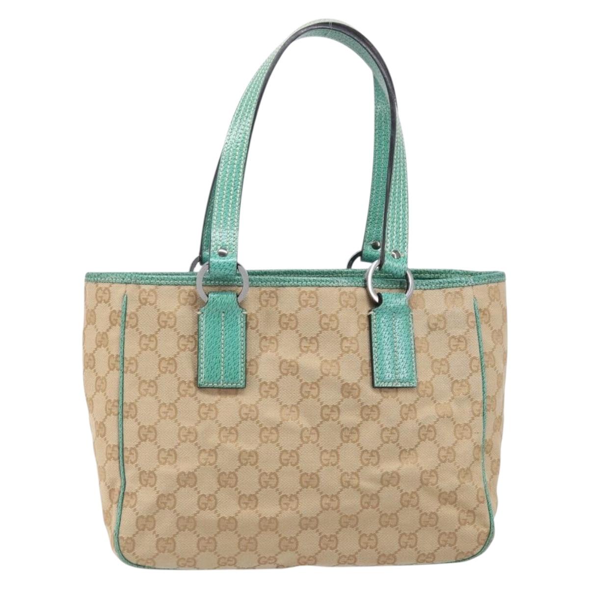 GUCCI GG Canvas Tote Bag Beige Silver 113019 Auth BA15877V