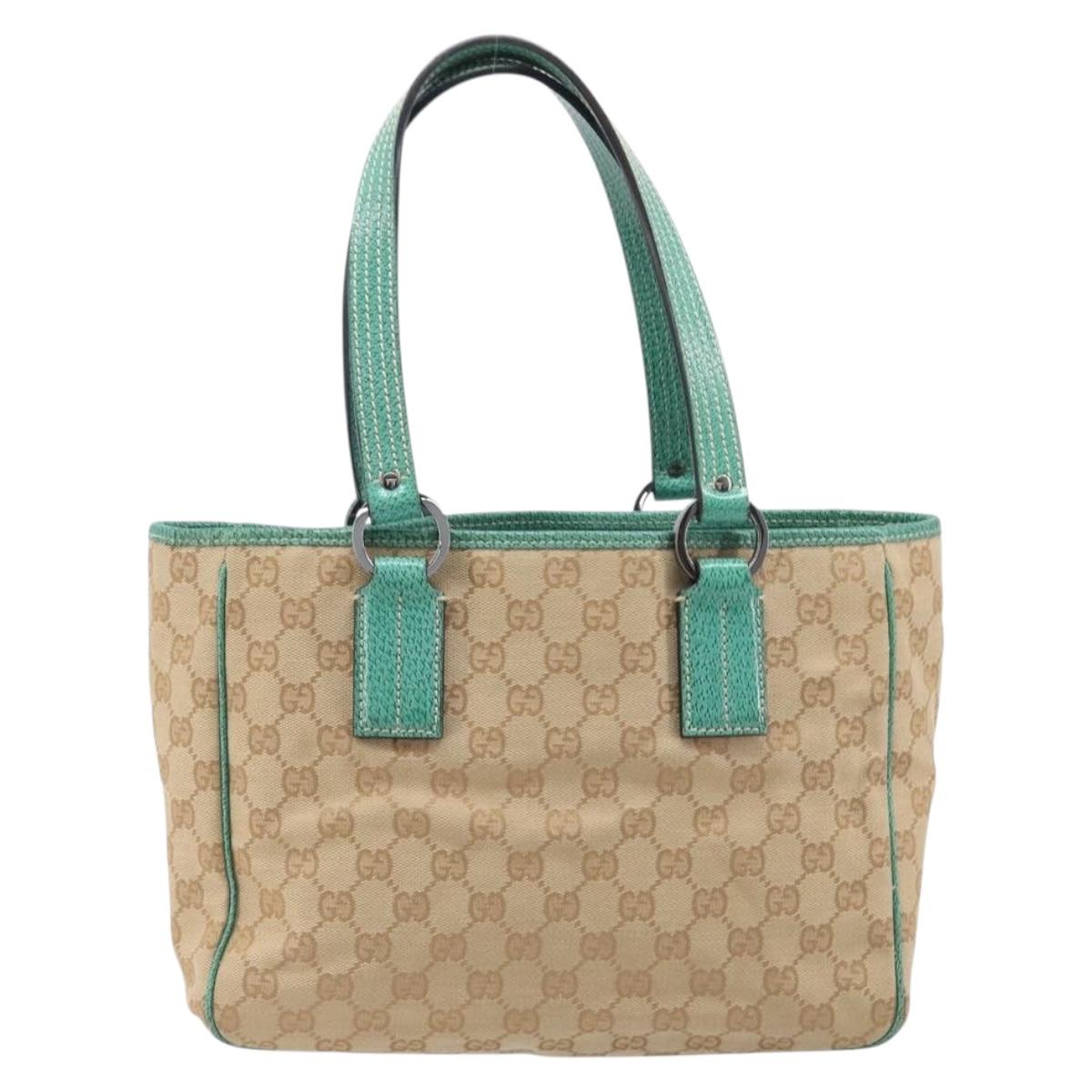 GUCCI GG Canvas Tote Bag Beige Silver 113019 Auth BA15877V