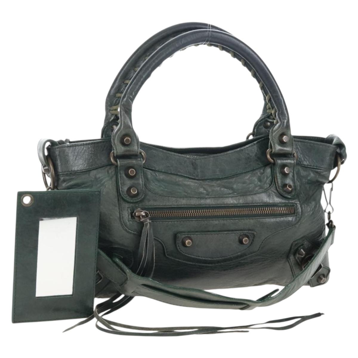 Balenciaga The First Hand Bag Leather 2way Green 103208 Auth BA15879V