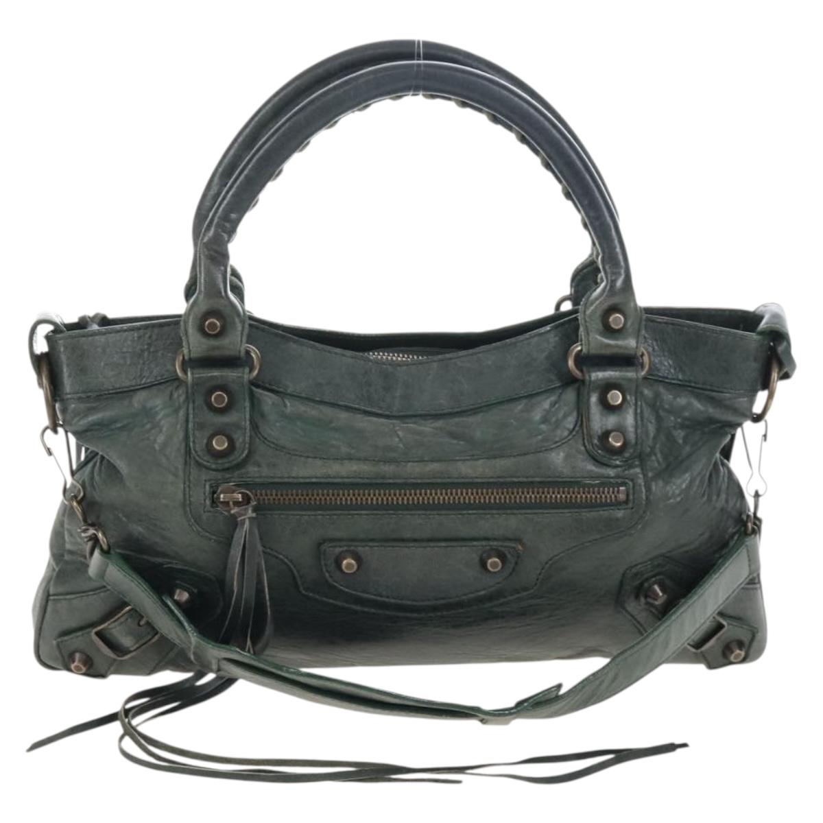 Balenciaga The First Hand Bag Leather 2way Green 103208 Auth BA15879V