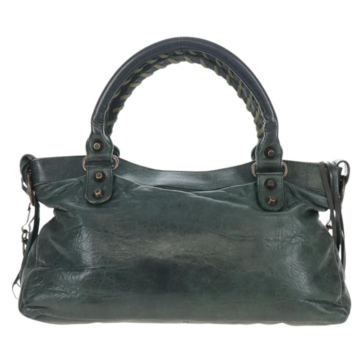 Balenciaga The First Hand Bag Leather 2way Green 103208 Auth BA15879V