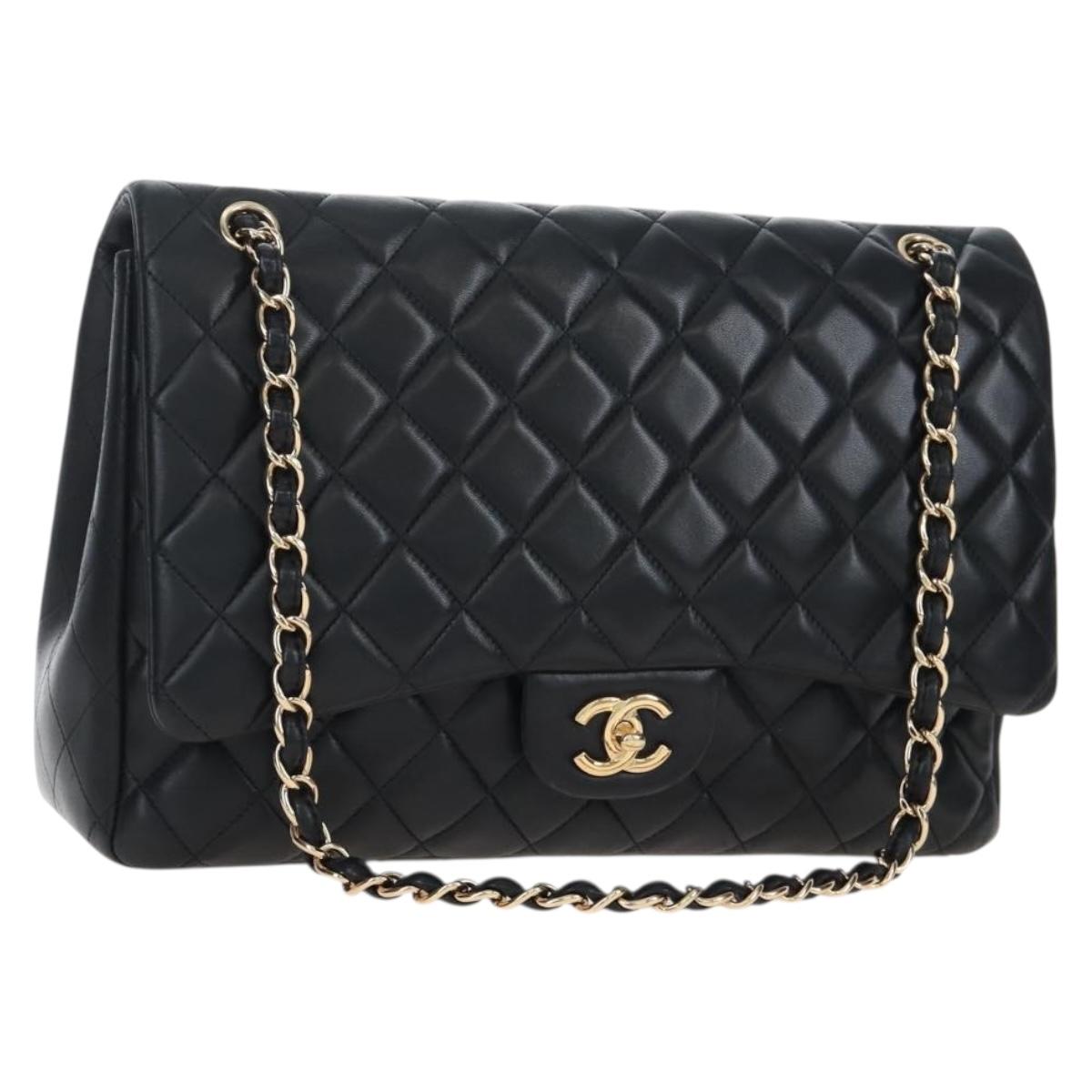 CHANEL Big Matelasse32 Chain Bag Lamb Skin Black Gold CC Auth BA15880SAM