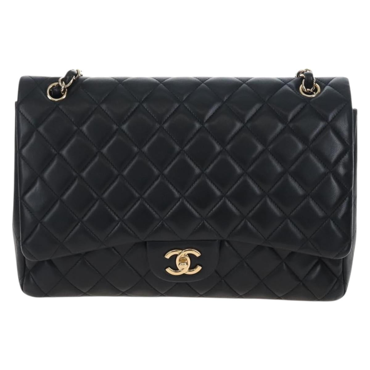 CHANEL Big Matelasse32 Chain Bag Lamb Skin Black Gold CC Auth BA15880SAM