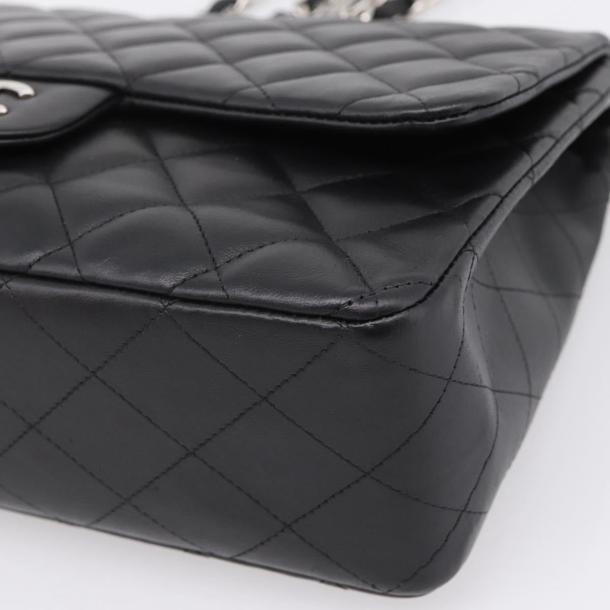CHANEL Big Matelasse30 Chain Bag Lamb Skin Black Silver CC Auth BA15881SAM