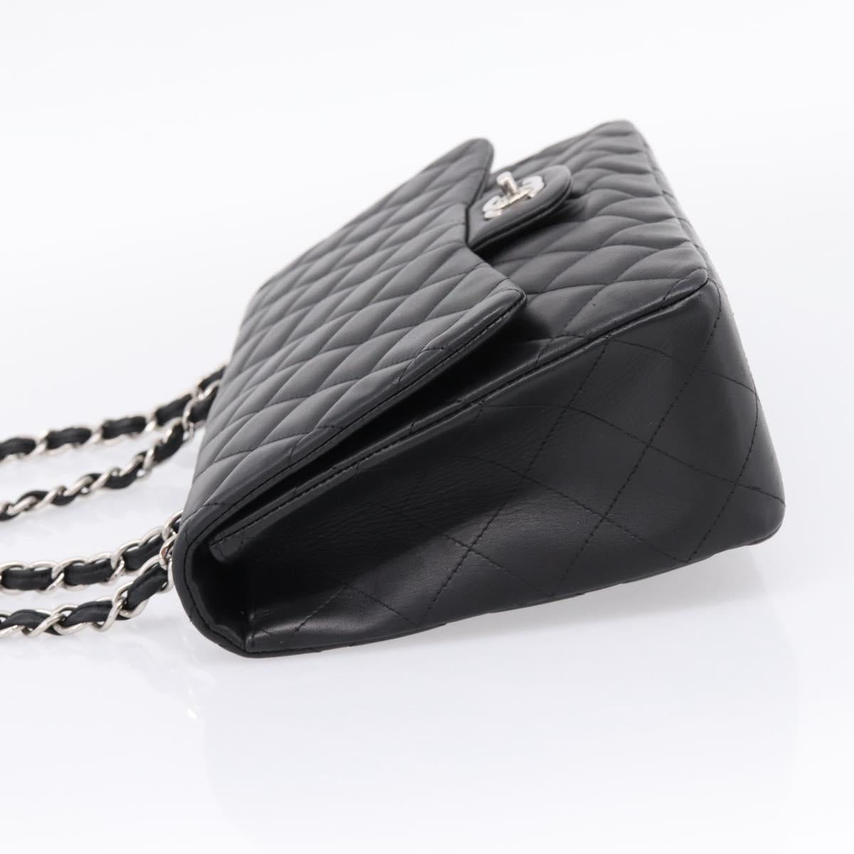 CHANEL Big Matelasse30 Chain Bag Lamb Skin Black Silver CC Auth BA15881SAM