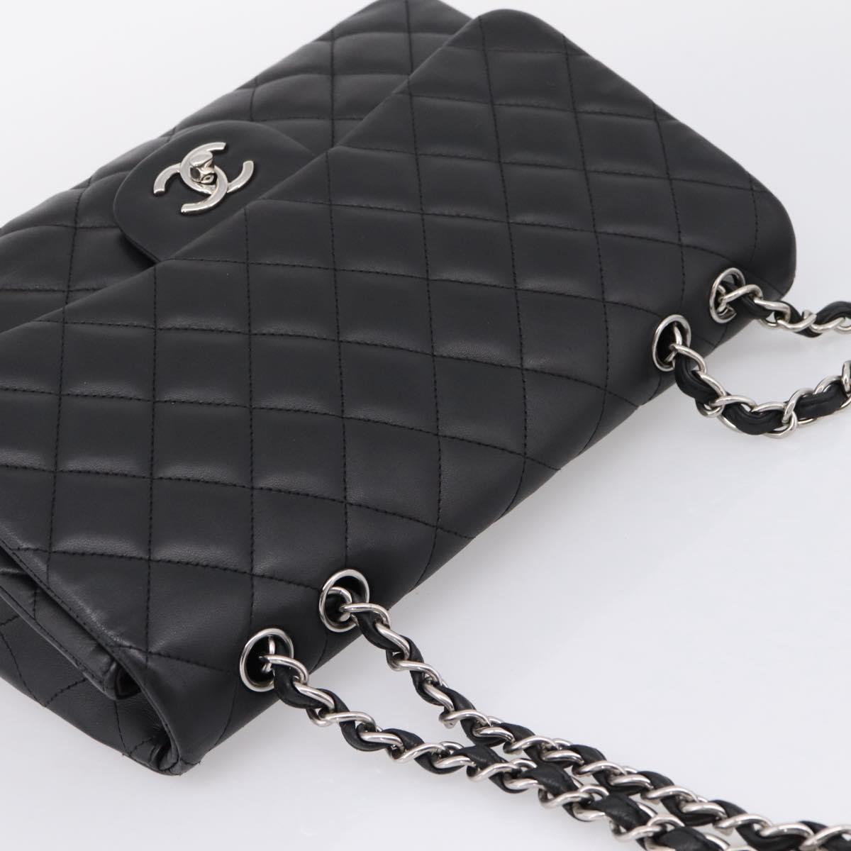 CHANEL Big Matelasse30 Chain Bag Lamb Skin Black Silver CC Auth BA15881SAM