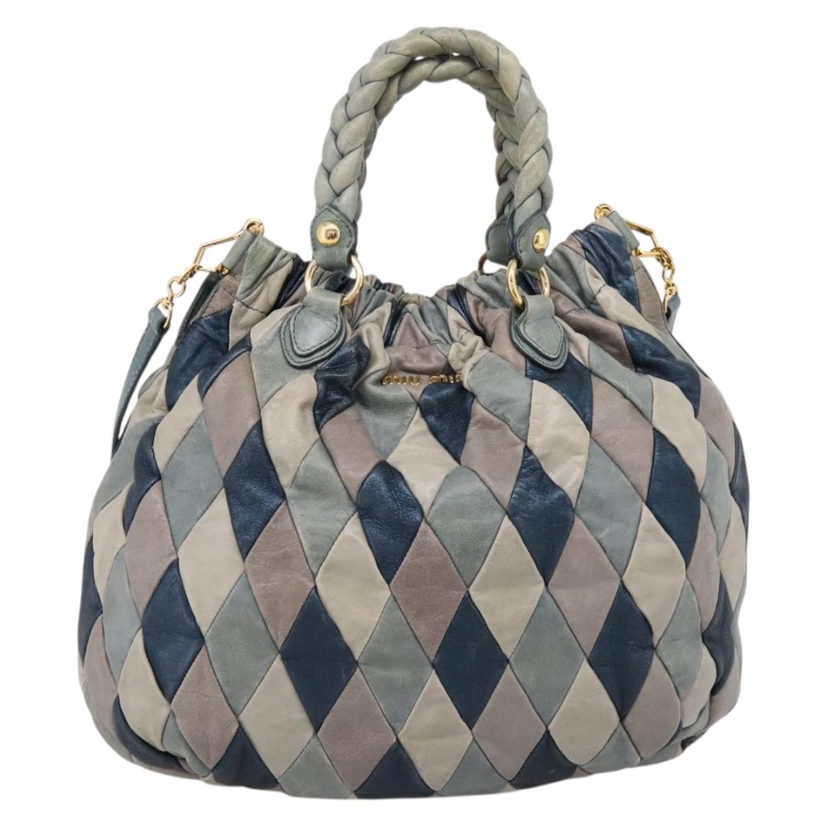 Miu Miu Harley Quinn Hand Bag Leather 2way Navy Gold Auth BA15883A