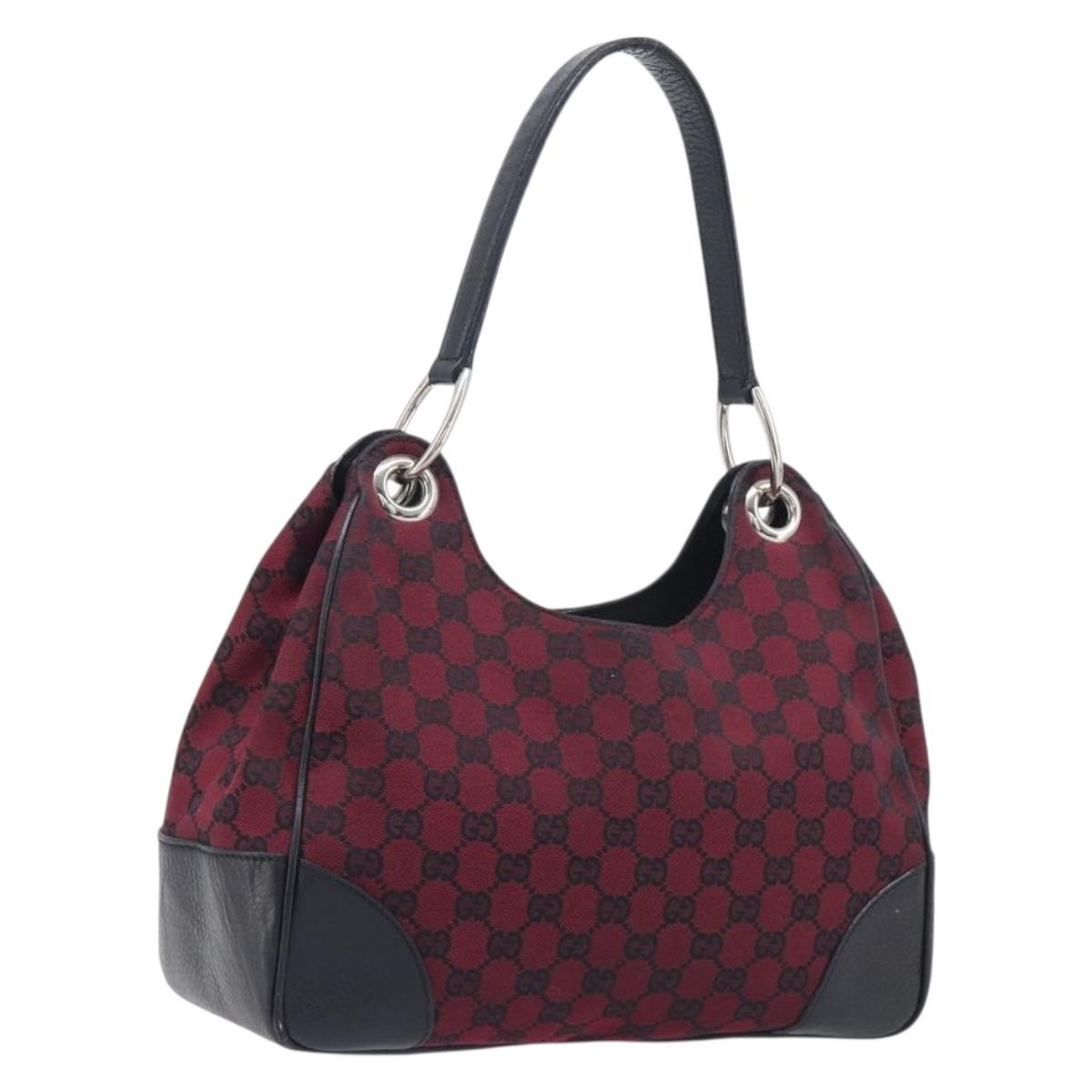 GUCCI GG Canvas Shoulder Bag Red Silver 257265 Auth BA15884A