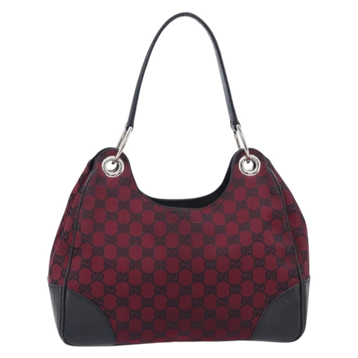 GUCCI GG Canvas Shoulder Bag Red Silver 257265 Auth BA15884A