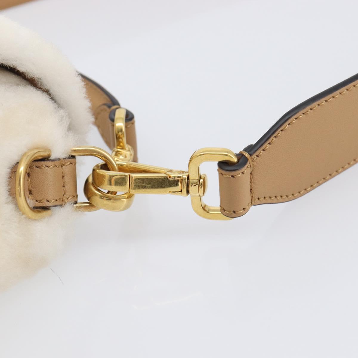 FENDI Zucca Canvas Mamma Baguette Shoulder Bag Fur 2way White Gold Auth BA15885M
