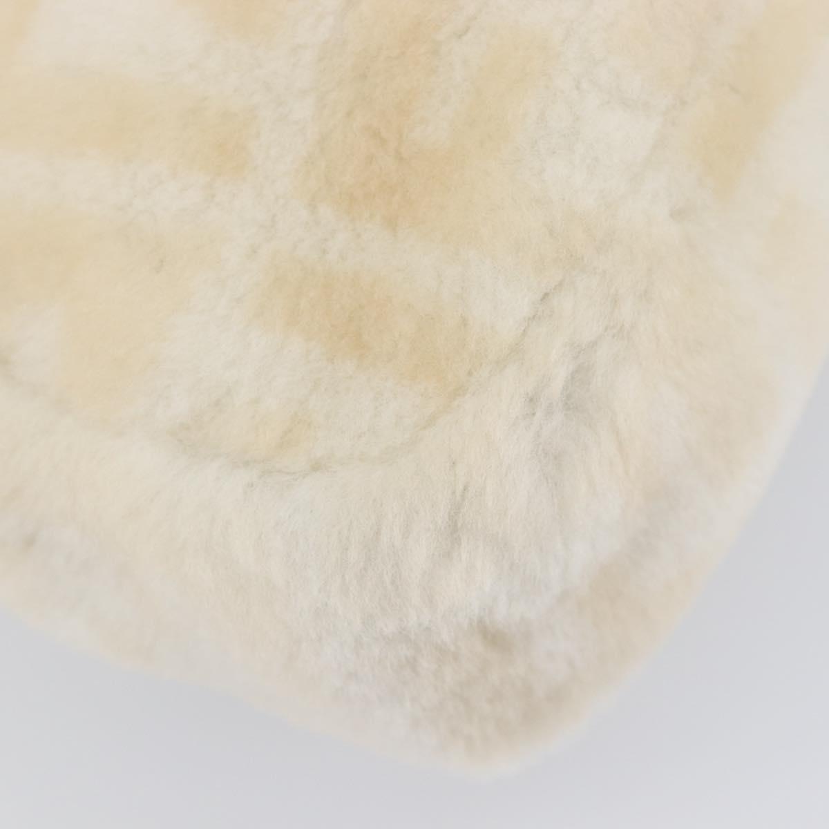 FENDI Zucca Canvas Mamma Baguette Shoulder Bag Fur 2way White Gold Auth BA15885M