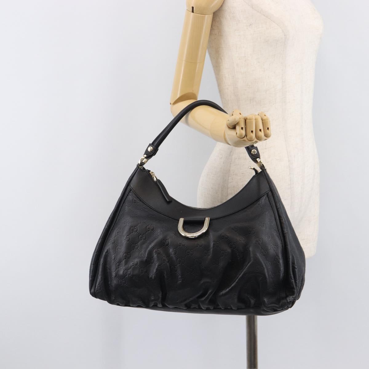 GUCCI GG Canvas Guccissima Abbey Bag Leather Black Gold 189833 Auth BA15886V