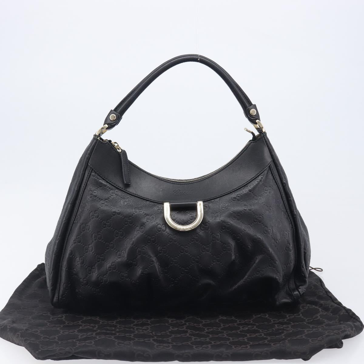 GUCCI GG Canvas Guccissima Abbey Bag Leather Black Gold 189833 Auth BA15886V
