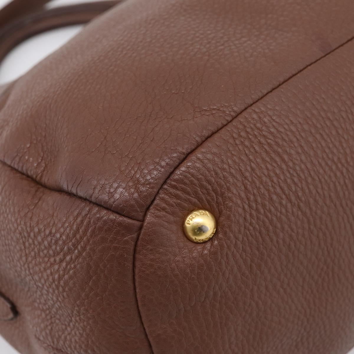 PRADA Hand Bag Vittero Dino Leather 2way Brown Gold Auth BA15889V