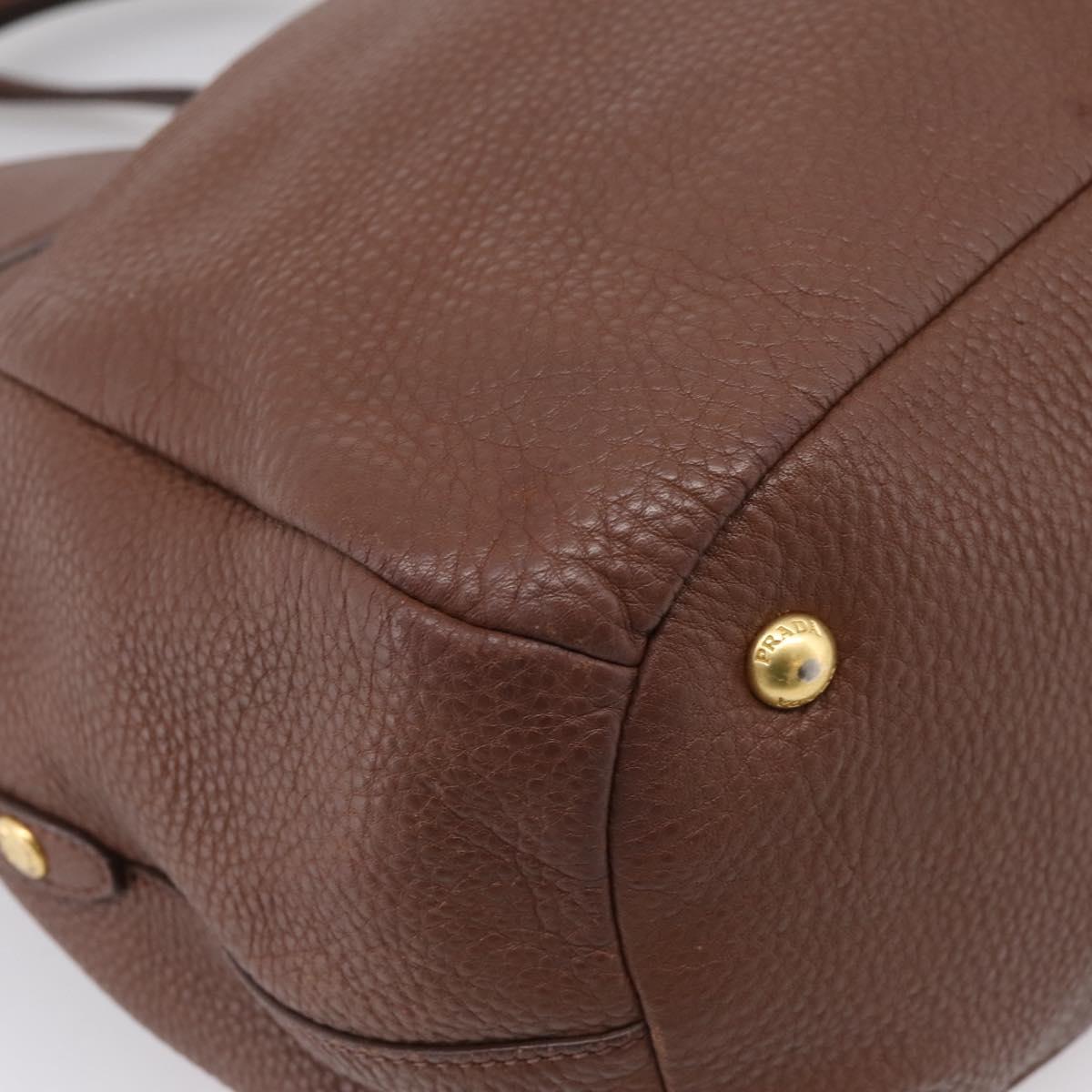 PRADA Hand Bag Vittero Dino Leather 2way Brown Gold Auth BA15889V