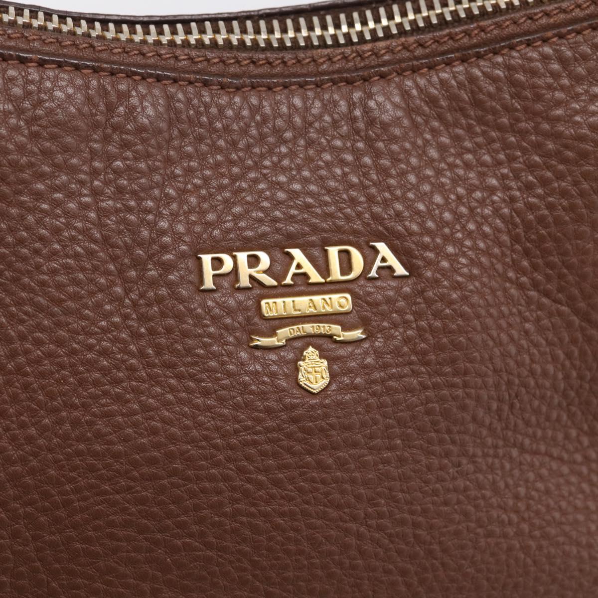 PRADA Hand Bag Vittero Dino Leather 2way Brown Gold Auth BA15889V