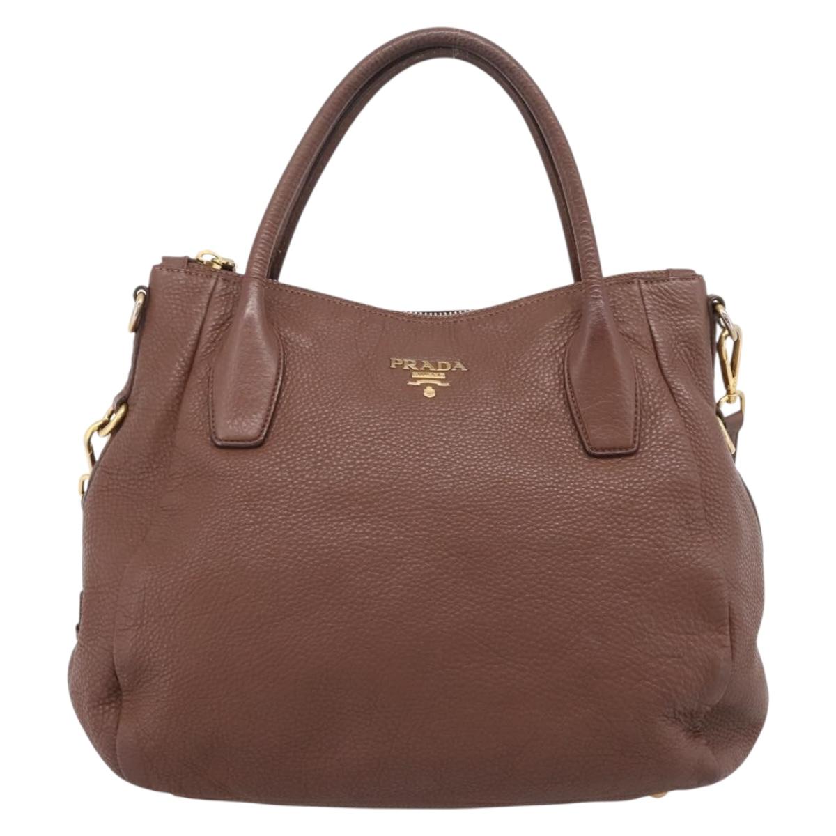 PRADA Hand Bag Vittero Dino Leather 2way Brown Gold Auth BA15889V