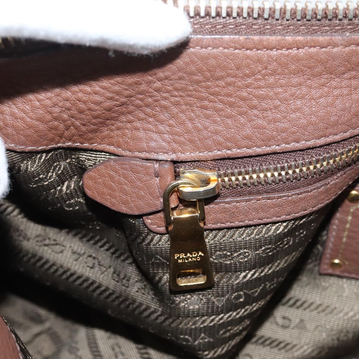 PRADA Hand Bag Vittero Dino Leather 2way Brown Gold Auth BA15889V