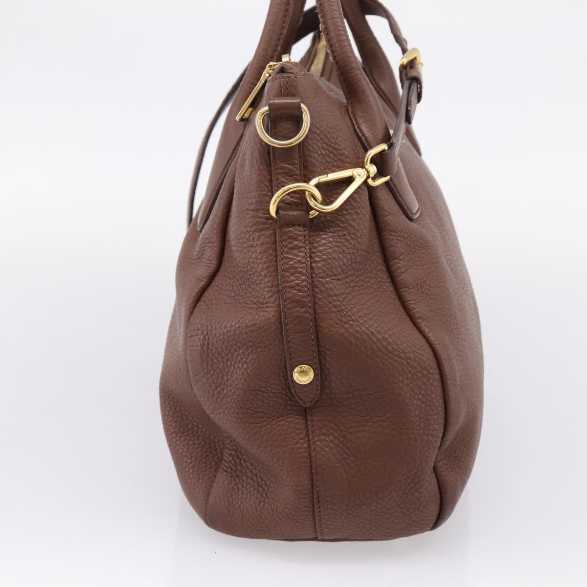 PRADA Hand Bag Vittero Dino Leather 2way Brown Gold Auth BA15889V