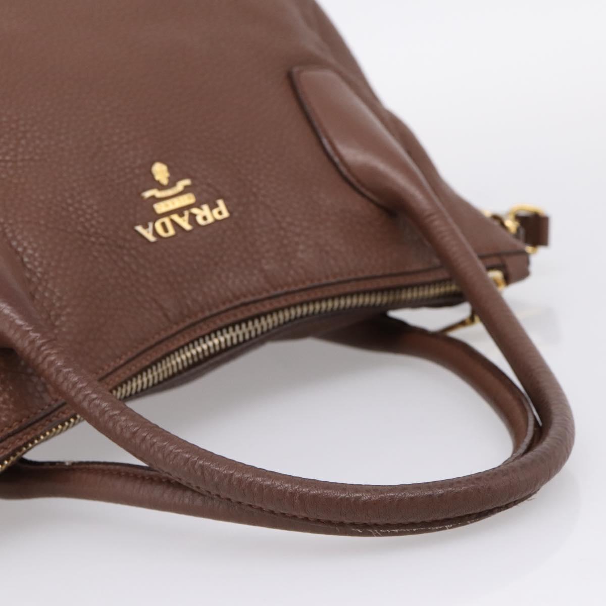 PRADA Hand Bag Vittero Dino Leather 2way Brown Gold Auth BA15889V