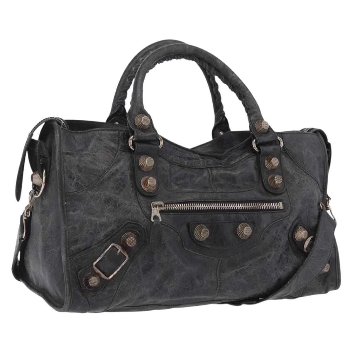 Balenciaga The Giant Part Time Bag Leather 2way Gray Silver 173082 Auth BA15890A