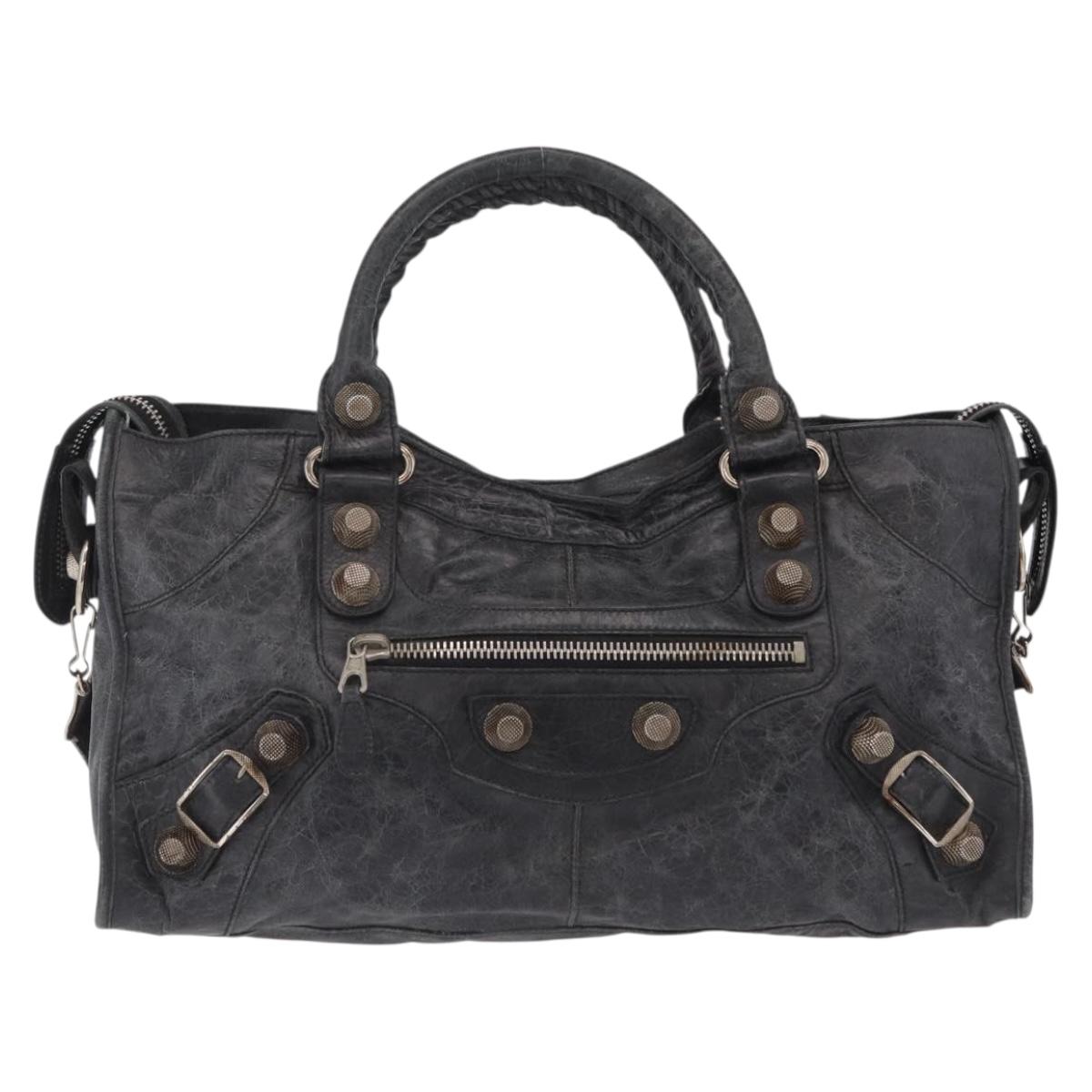 Balenciaga The Giant Part Time Bag Leather 2way Gray Silver 173082 Auth BA15890A