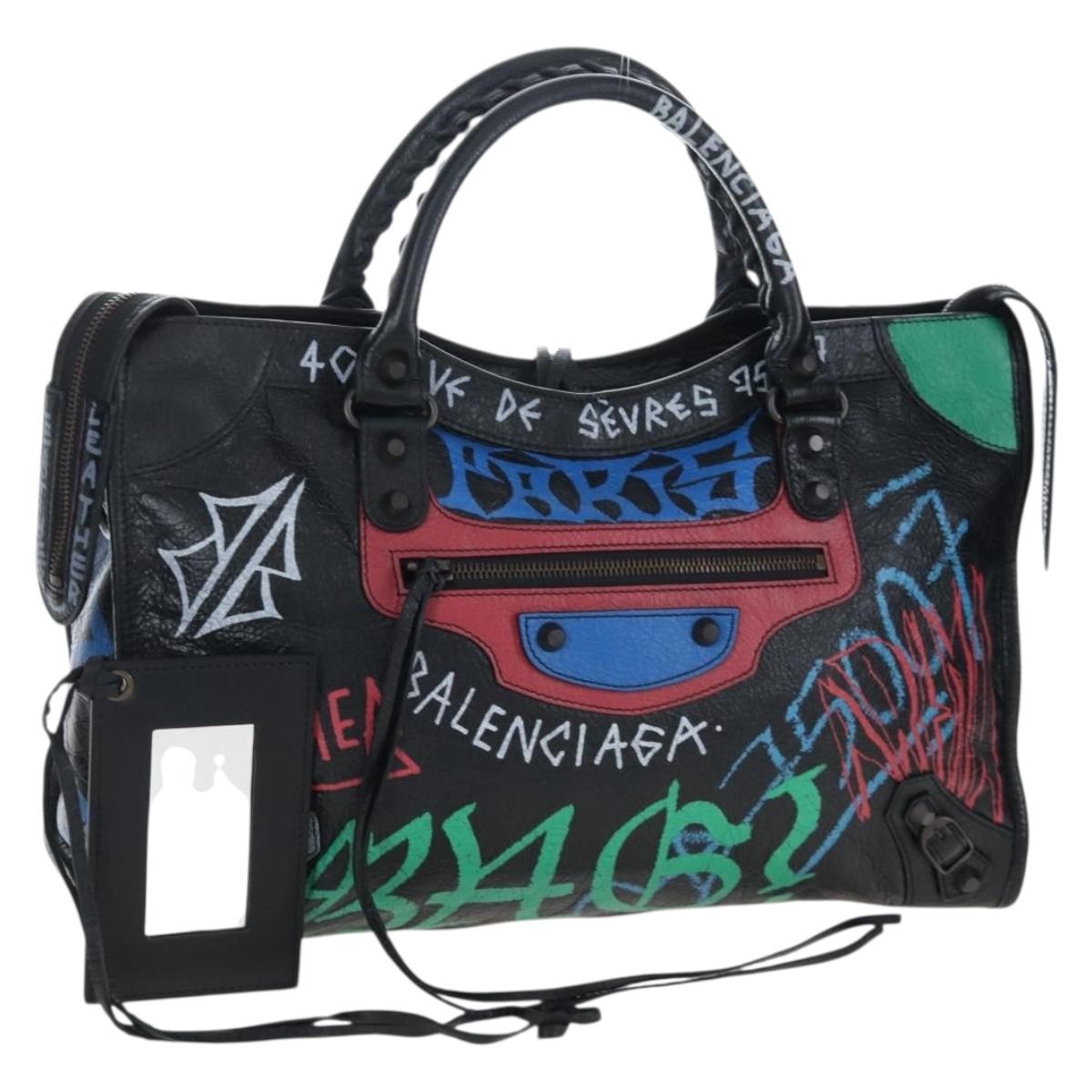 Balenciaga The City Graffiti Hand Bag Leather 2way Black 505550 Auth BA15893SAM