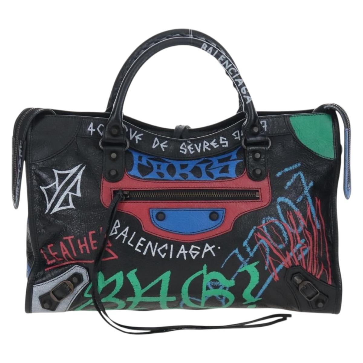 Balenciaga The City Graffiti Hand Bag Leather 2way Black 505550 Auth BA15893SAM