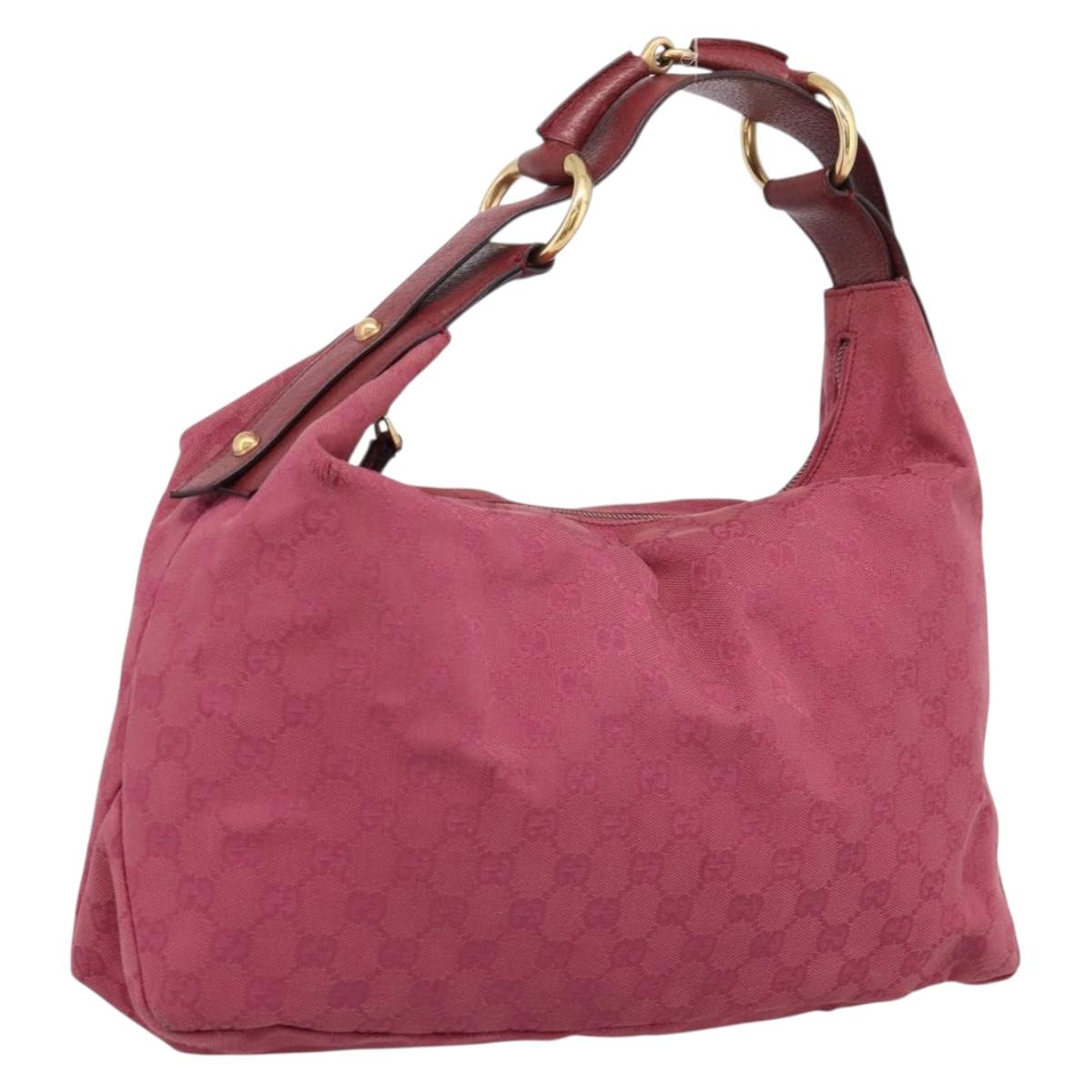 GUCCI GG Canvas Horsebit Shoulder Bag Pink Gold 115867 Auth BA15896V