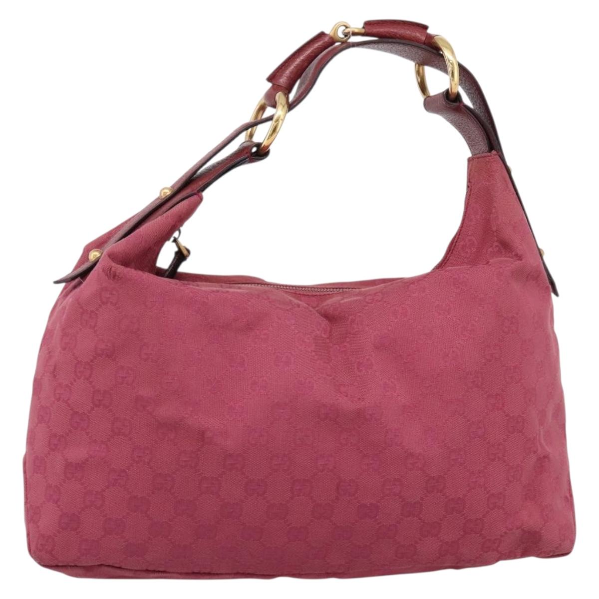 GUCCI GG Canvas Horsebit Shoulder Bag Pink Gold 115867 Auth BA15896V