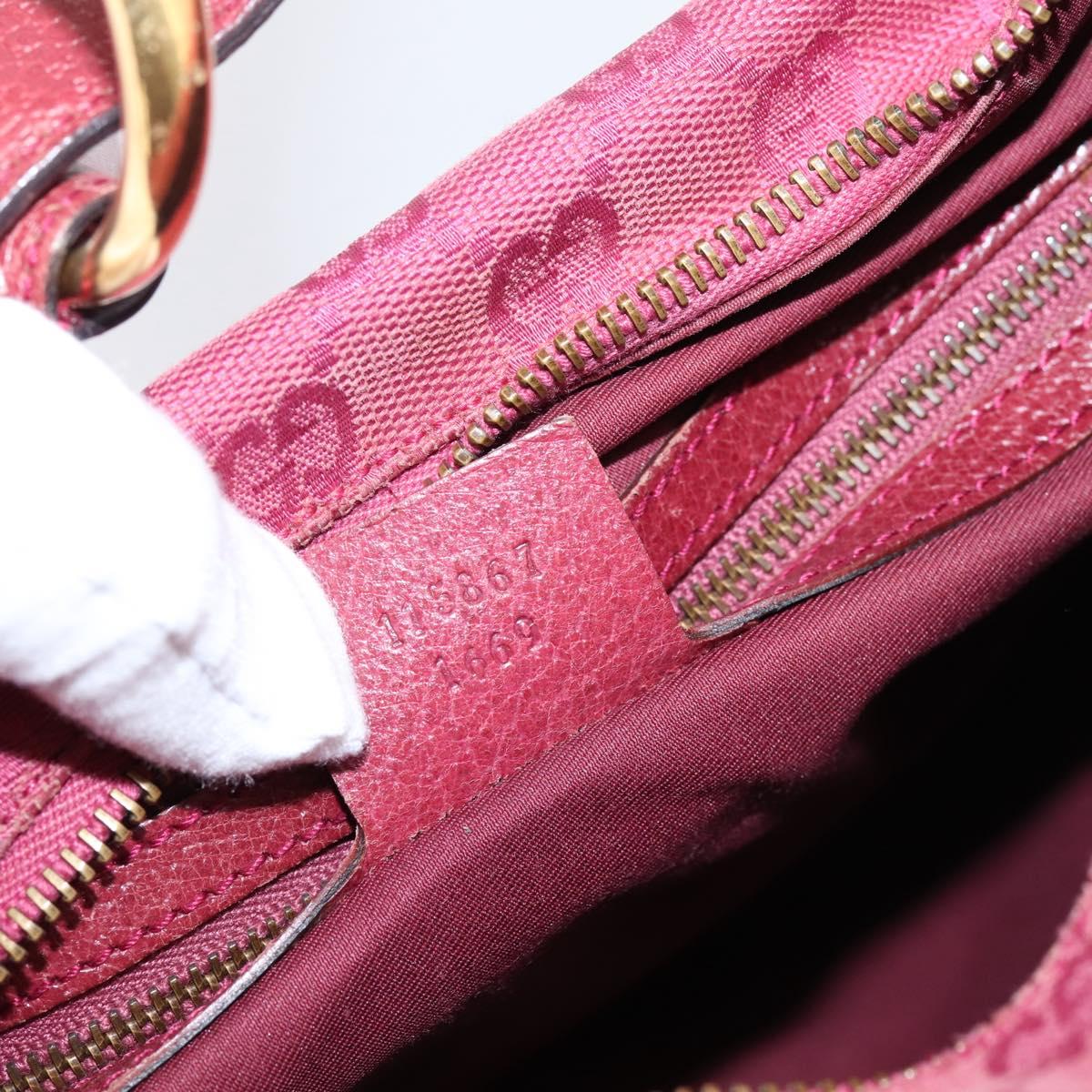GUCCI GG Canvas Horsebit Shoulder Bag Pink Gold 115867 Auth BA15896V