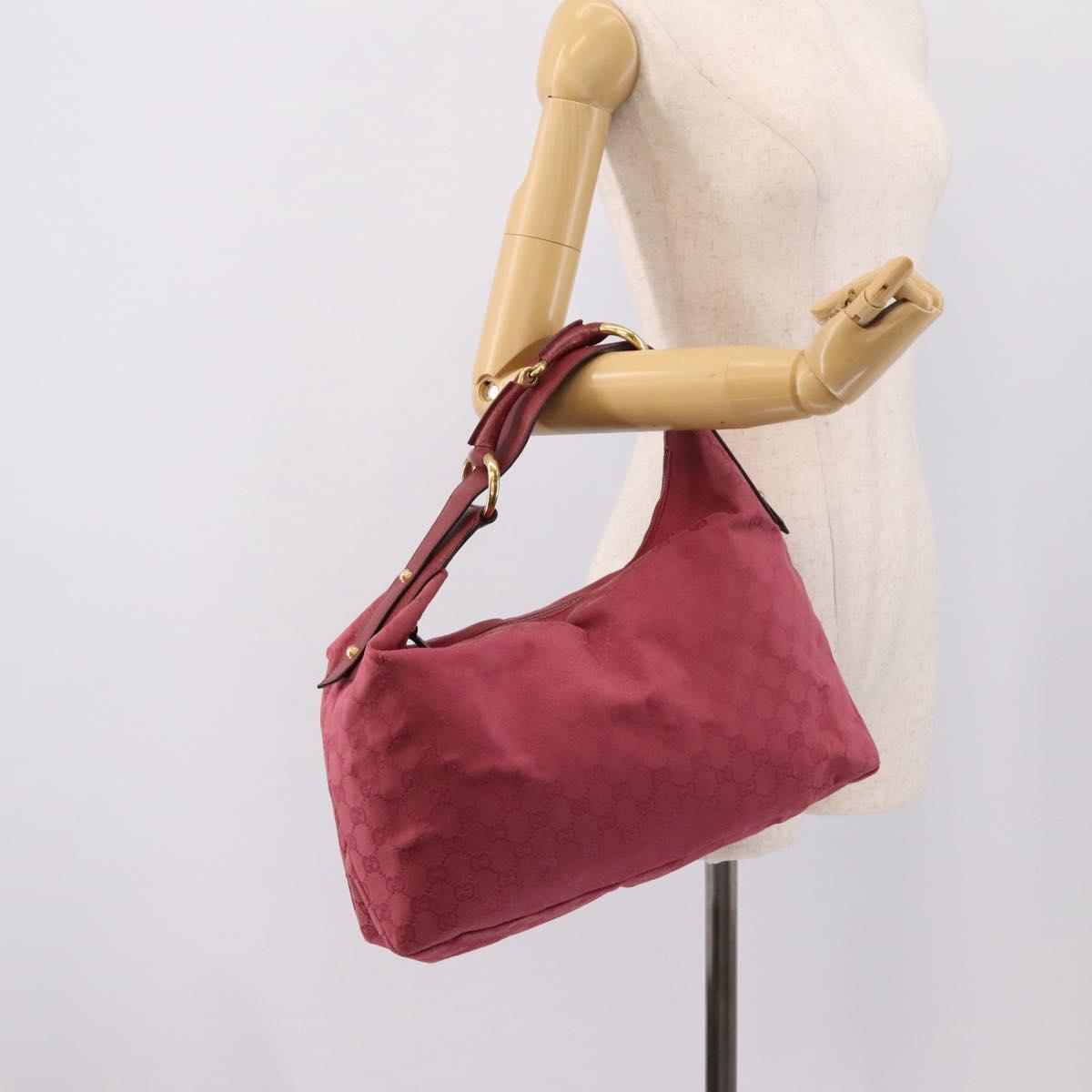 GUCCI GG Canvas Horsebit Shoulder Bag Pink Gold 115867 Auth BA15896V
