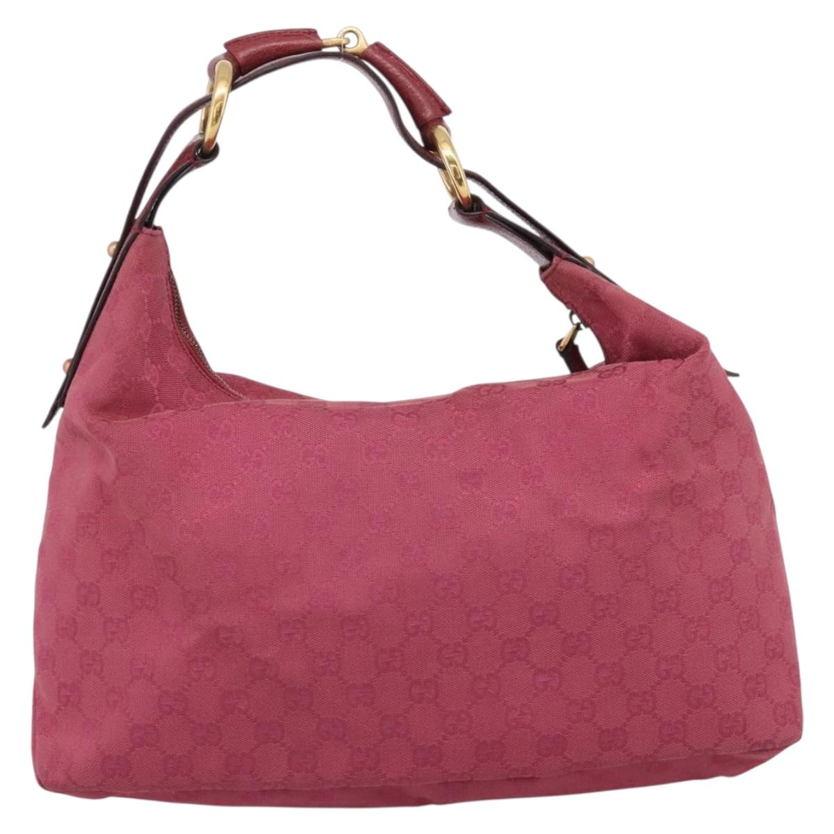 GUCCI GG Canvas Horsebit Shoulder Bag Pink Gold 115867 Auth BA15896V