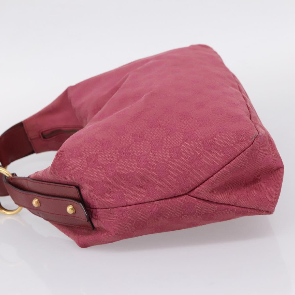 GUCCI GG Canvas Horsebit Shoulder Bag Pink Gold 115867 Auth BA15896V