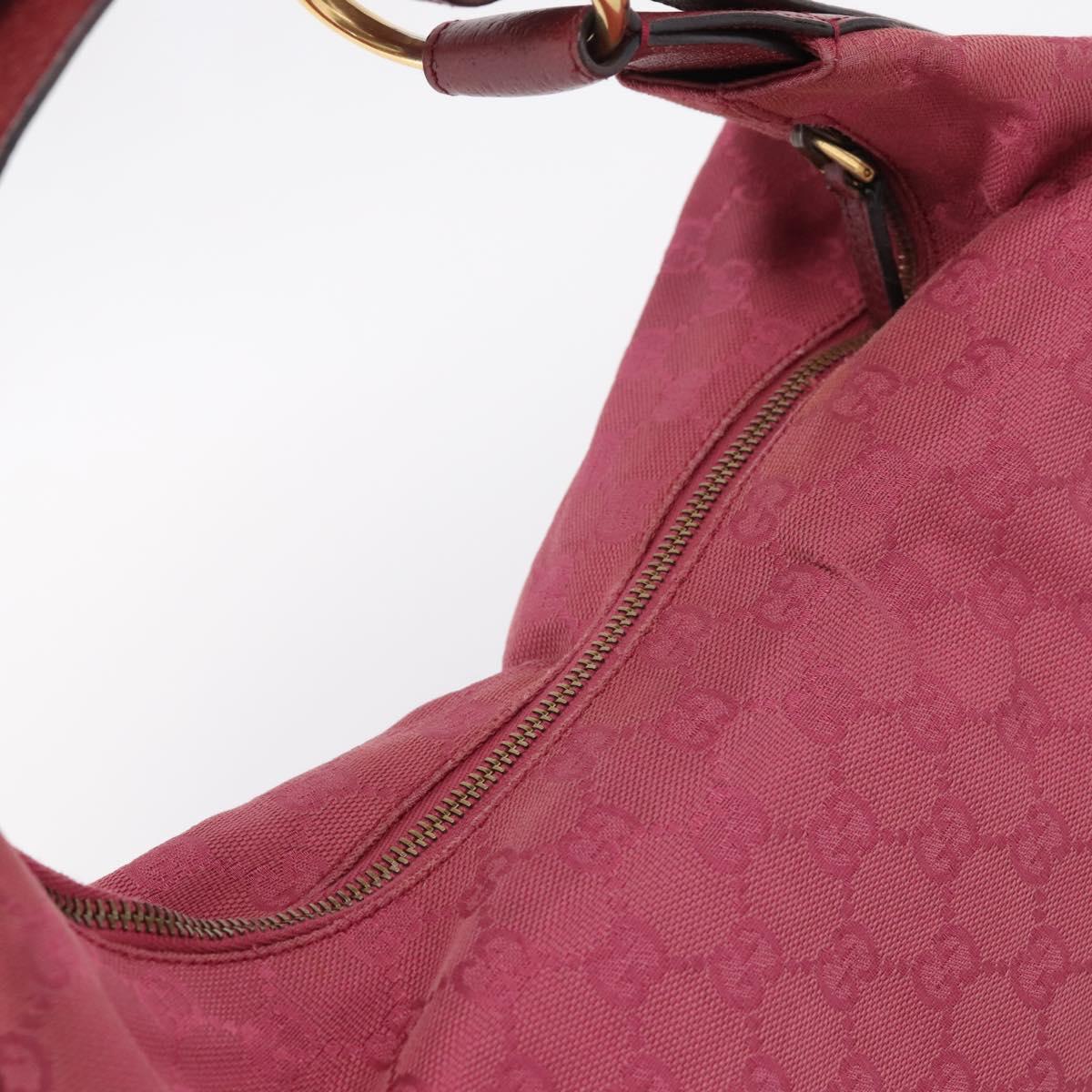 GUCCI GG Canvas Horsebit Shoulder Bag Pink Gold 115867 Auth BA15896V