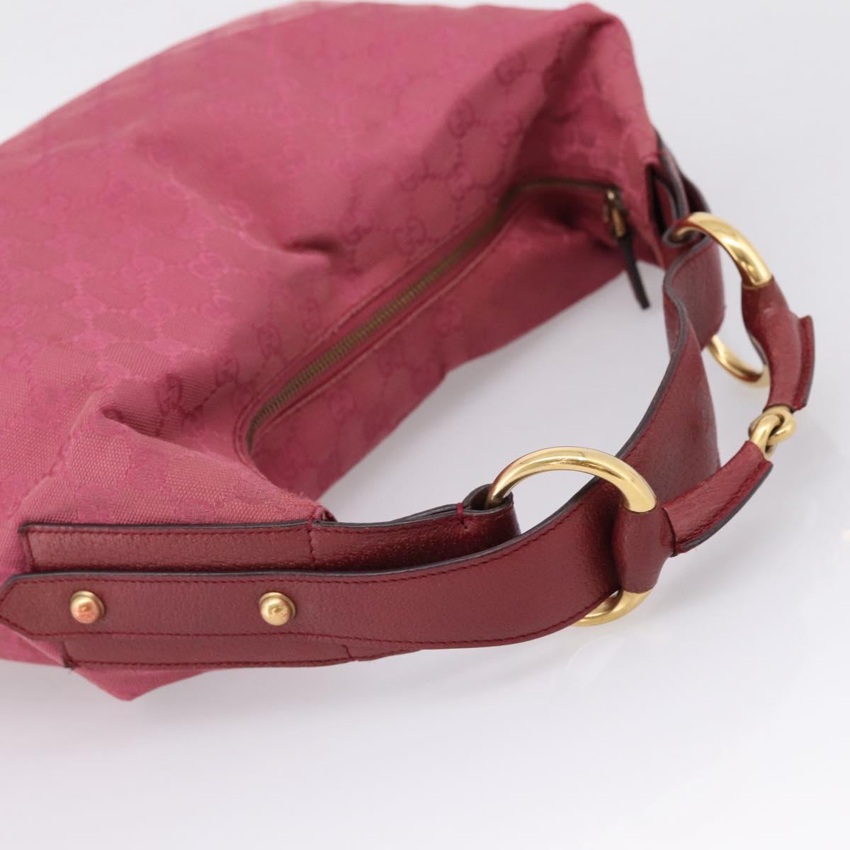 GUCCI GG Canvas Horsebit Shoulder Bag Pink Gold 115867 Auth BA15896V