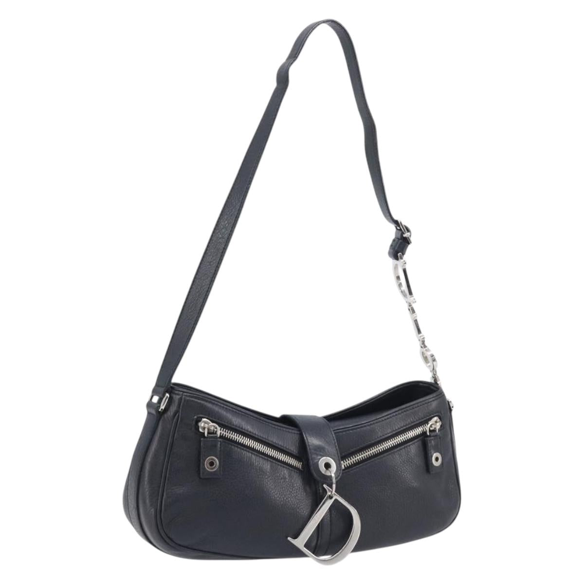 Christian Dior Shoulder Bag Leather Black Silver Auth BA15898SAM