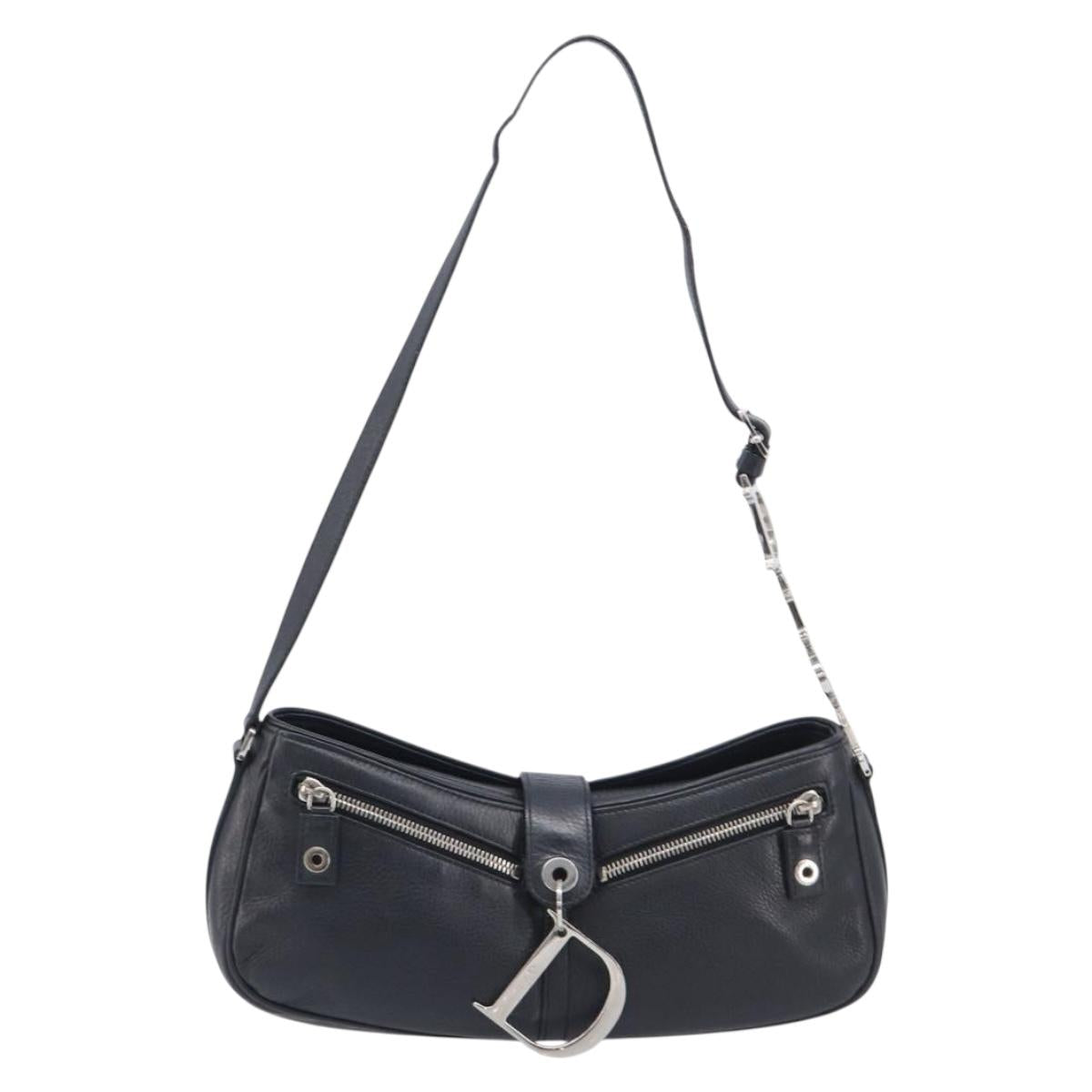 Christian Dior Shoulder Bag Leather Black Silver Auth BA15898SAM