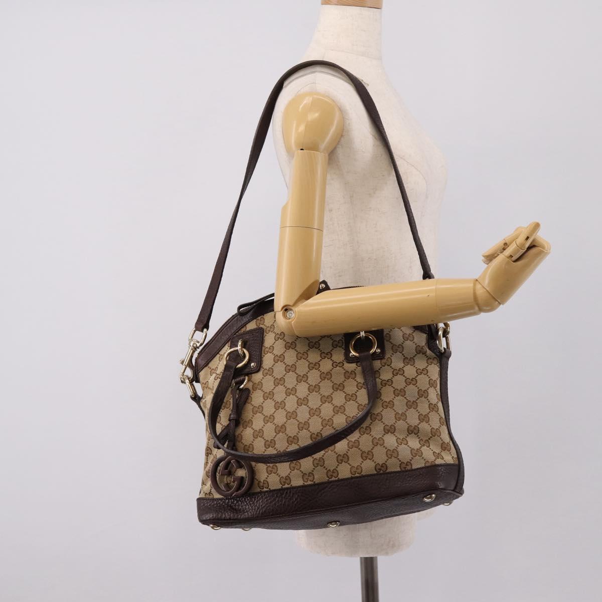 GUCCI GG Canvas Tote Bag 2way Beige Gold 247279 Auth BA15908V