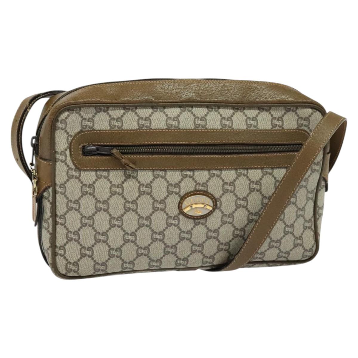 GUCCI GG Plus Supreme Shoulder Bag PVC Beige Gold Auth BA1591